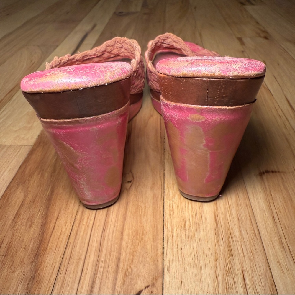 Bed Stu Woven Leather Wood Distressed Wedges - Picture 6 of 9